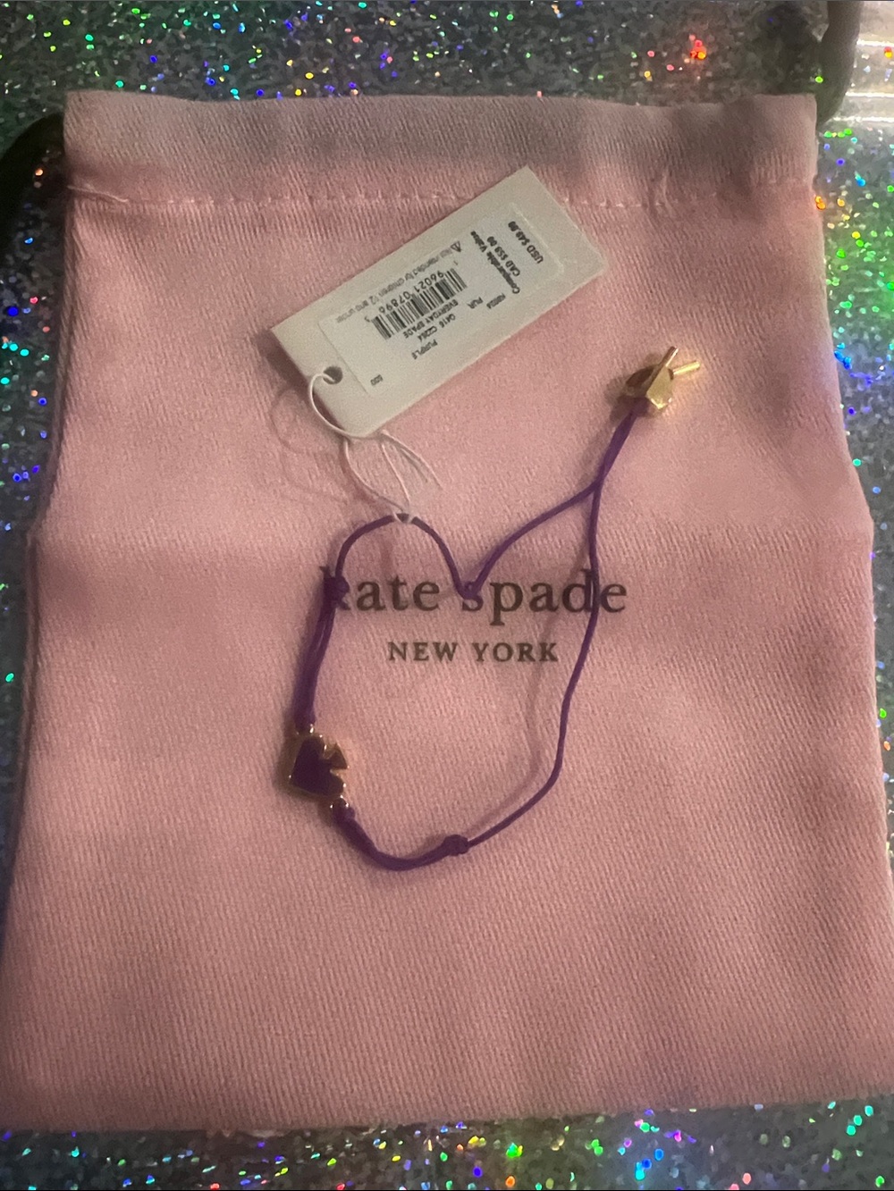 kate spade purple cord bracelet with gold heart charm with dust bag - Picture 1 of 1